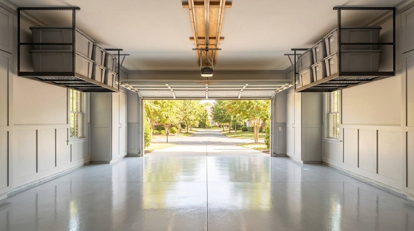 Overhead Racks That Share the Ceiling With the Garage Door